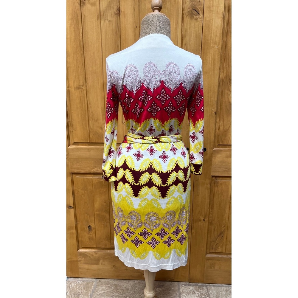 Diane Von Furstenberg Julian Wrap Dress Size 10 Silk Jersey Ethnic Print - Picture 3 of 12